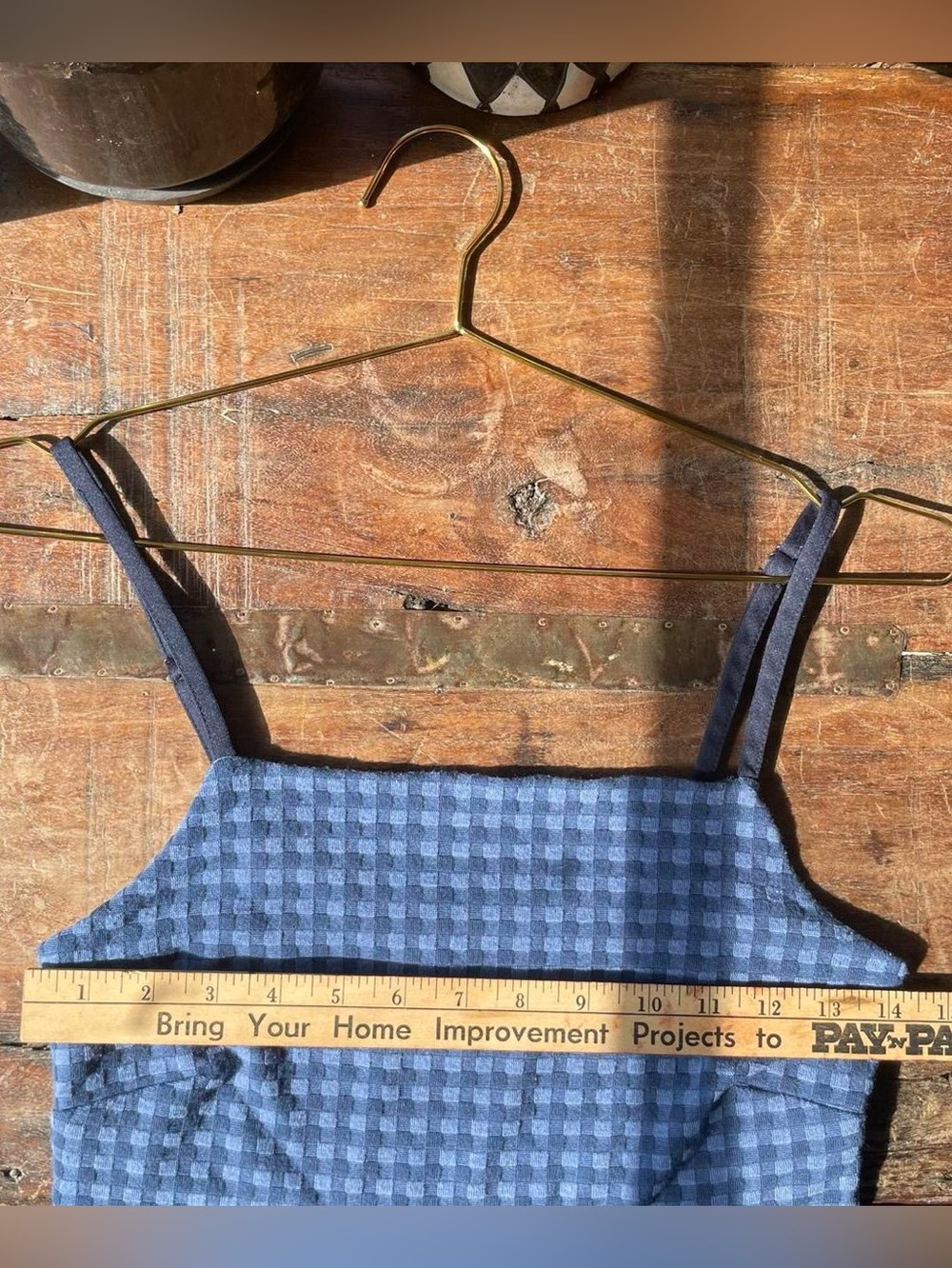Urban Outfitters Blue Gingham Mini Dress – Textured Check Spaghetti Strap - Picture 6 of 6